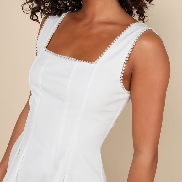 NWT Lulus Pure Hearted White Pearl Square Neck Sleeveless Mini Dress Size XL - Picture 3 of 7